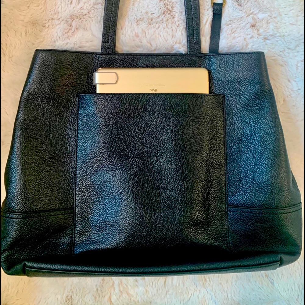 J. Crew Black All Day Premium Pebble Leather Tote